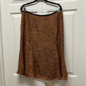 Liz Claiborne paisley floral skirt flared knee length lined brown tones 14
